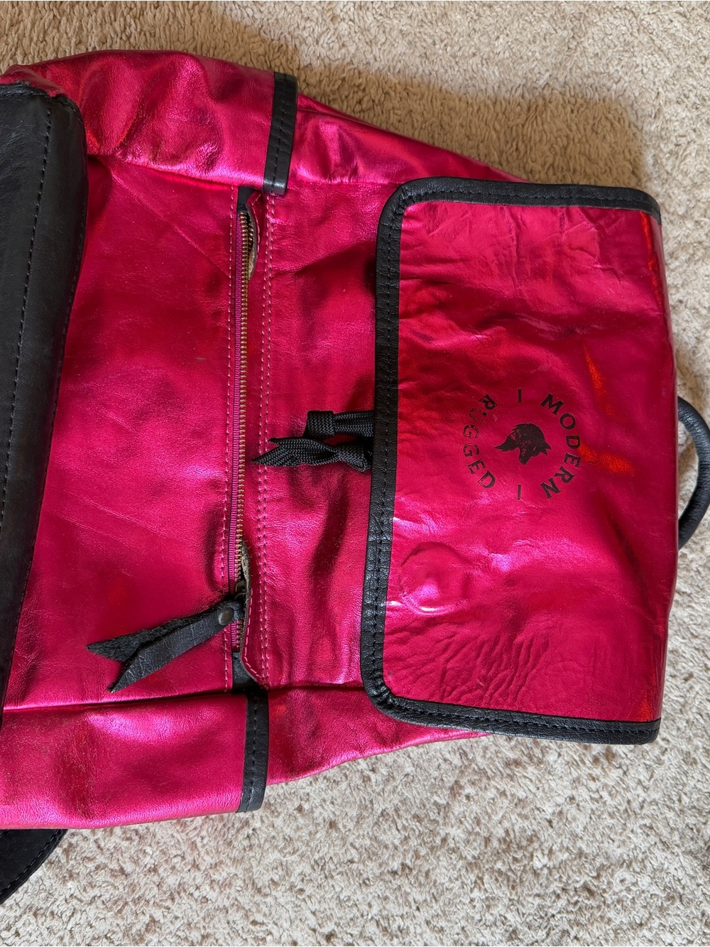 Metallic Pink Backpack with Front Flap